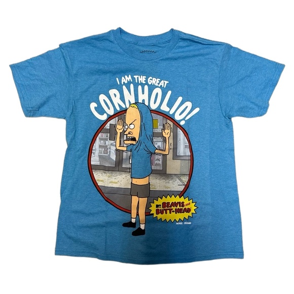 MTV Beavis and Butt-Head Boys Medium T-Shirt Heather Blue Cornholio Graphic Vint - Picture 1 of 7
